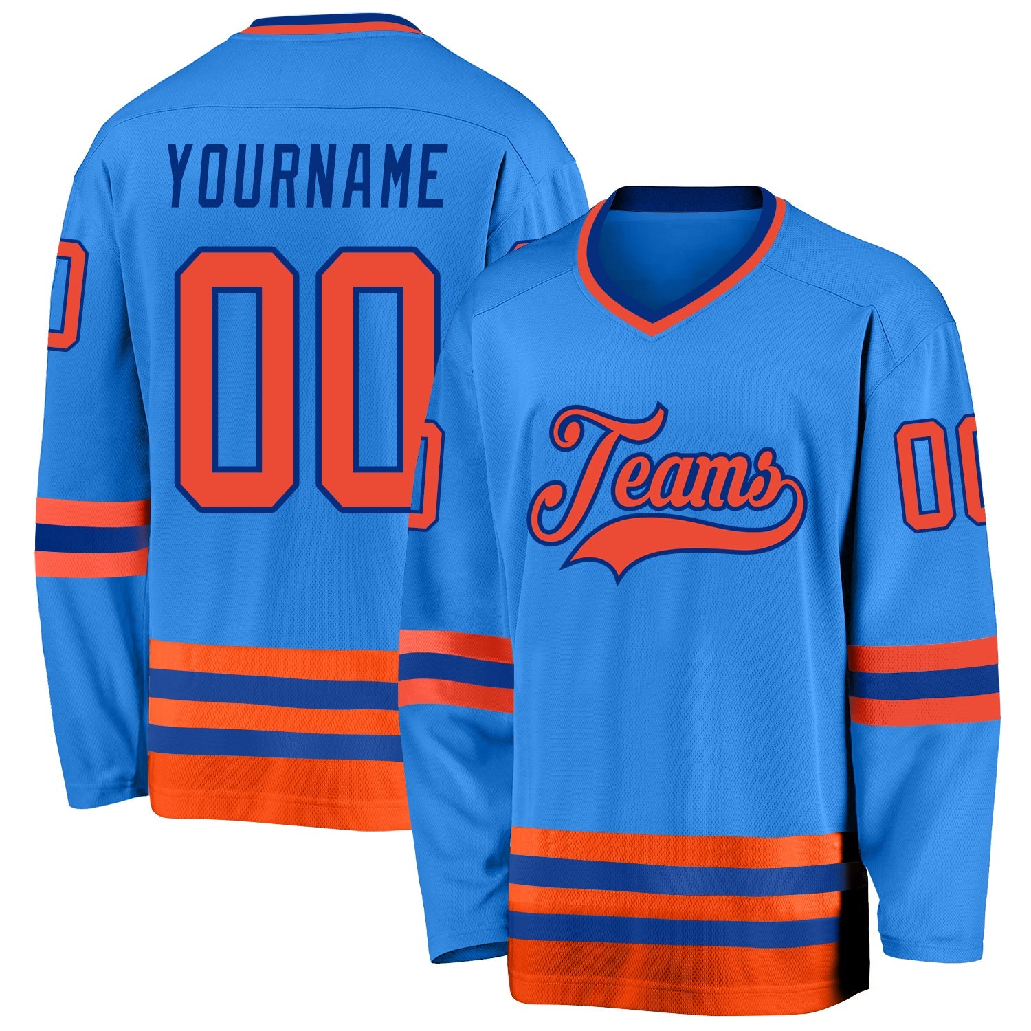 Custom Powder Blue Orange-Royal Hockey Jersey