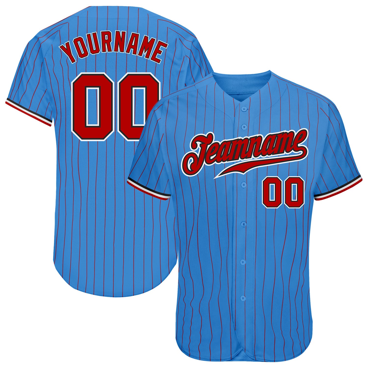 Custom Powder Blue Red Pinstripe Red-Black Authentic Baseball Jersey