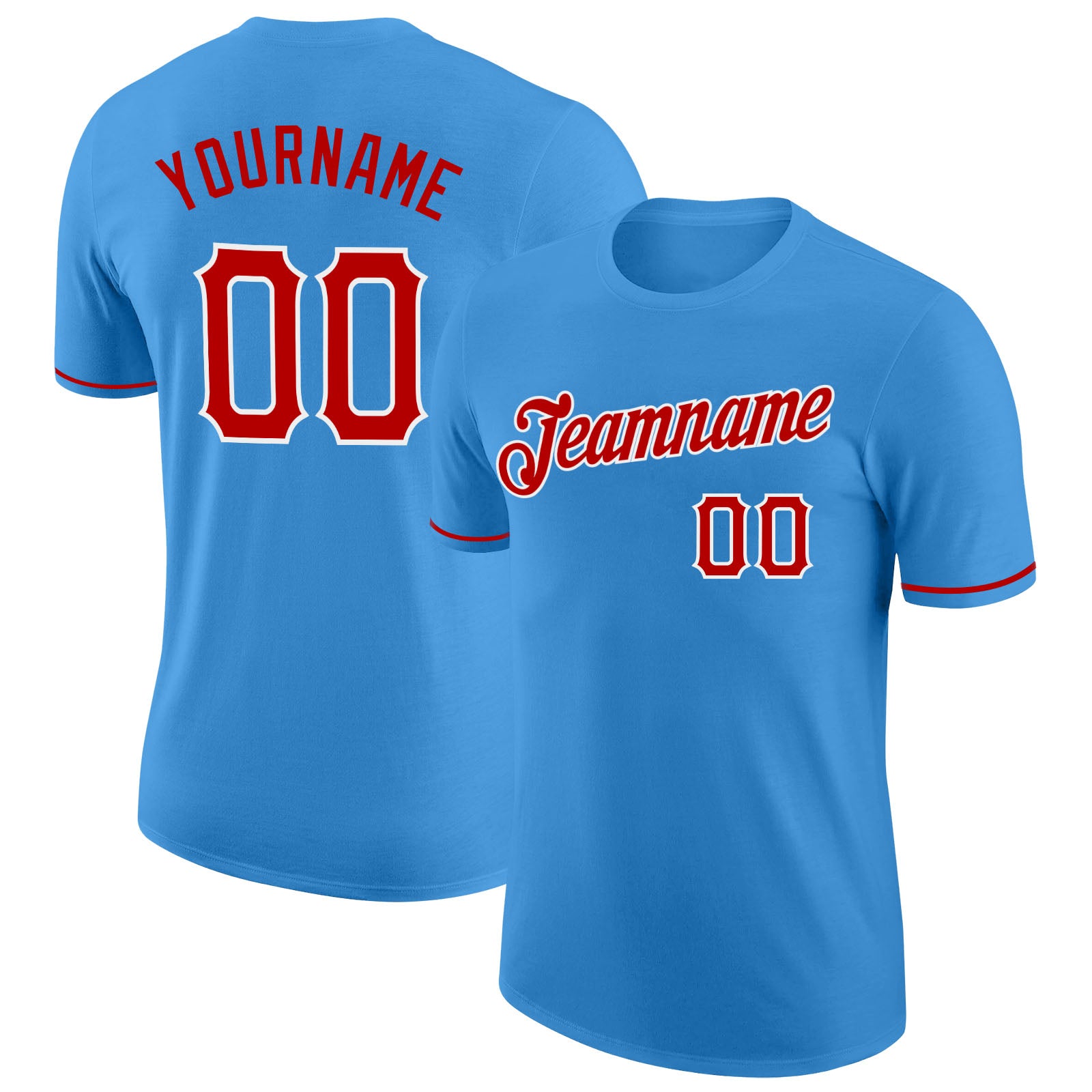 Custom Powder Blue Red-White Performance T-Shirt