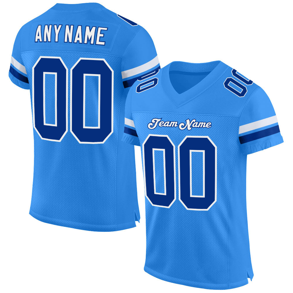 Custom Powder Blue Royal-White Mesh Authentic Football Jersey