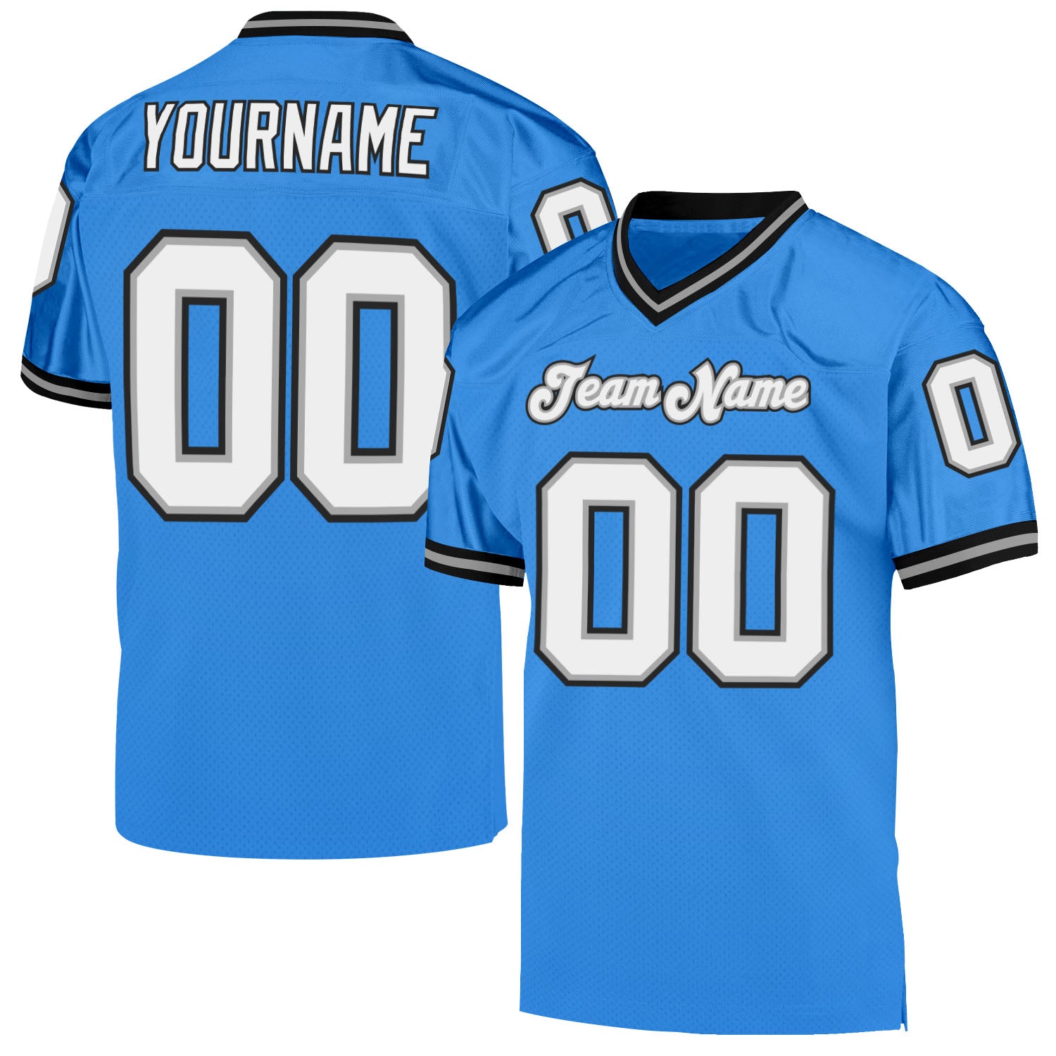 Custom Powder Blue White-Black Mesh Authentic Throwback Football Jersey