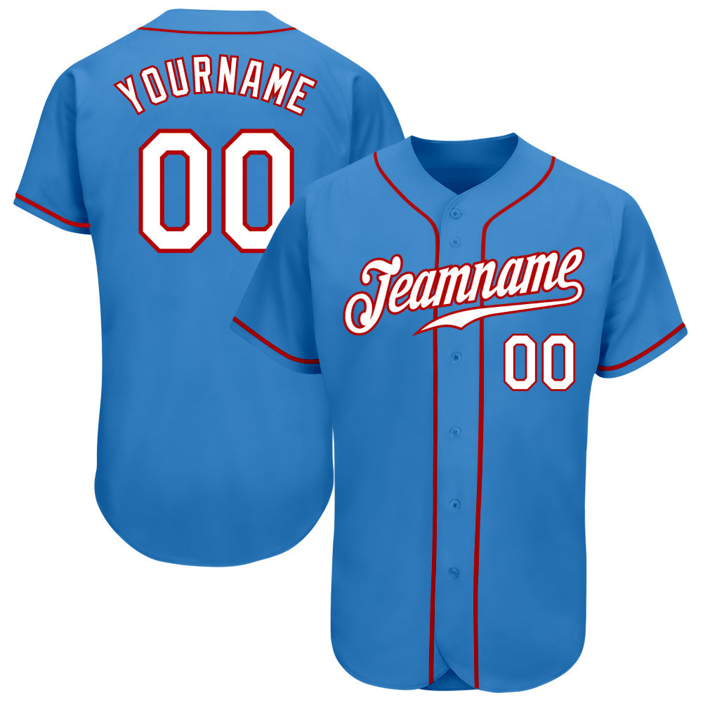 Custom Powder Blue White-Red Authentic Baseball Jersey