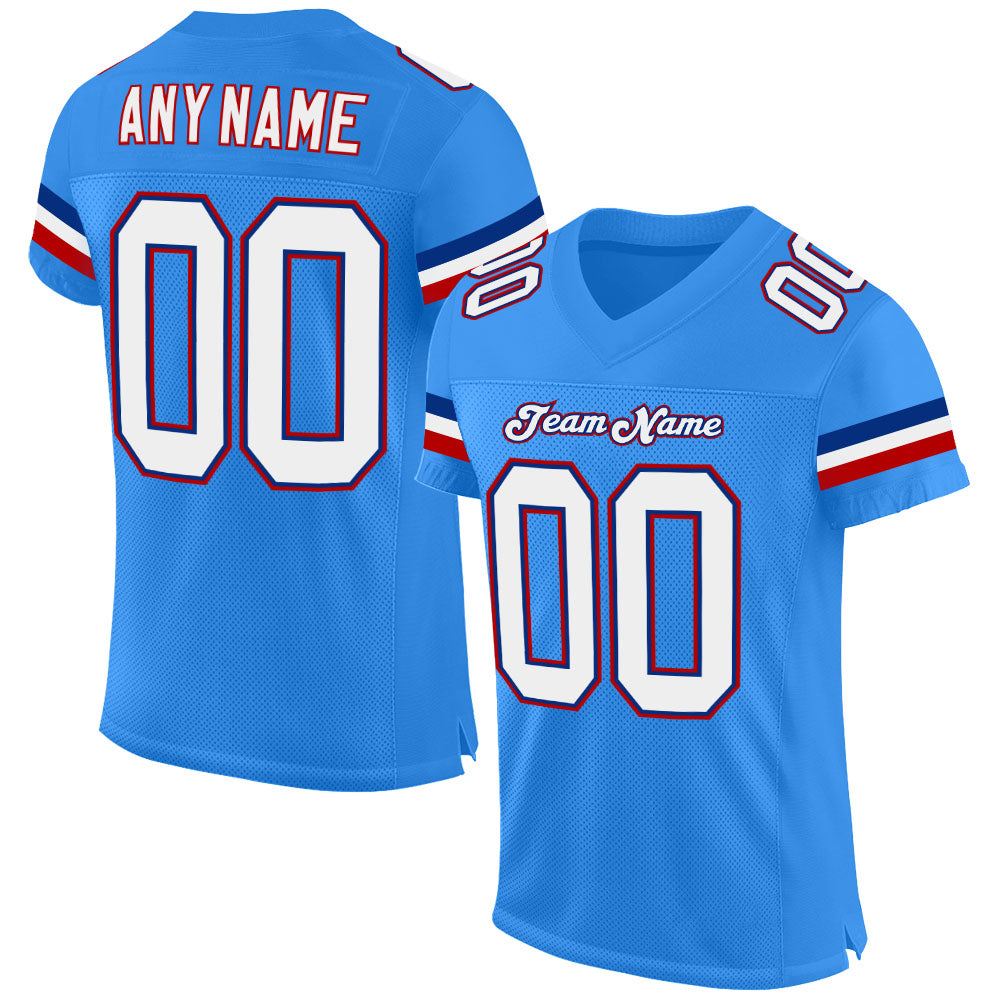 Custom Powder Blue White-Red Mesh Authentic Football Jersey