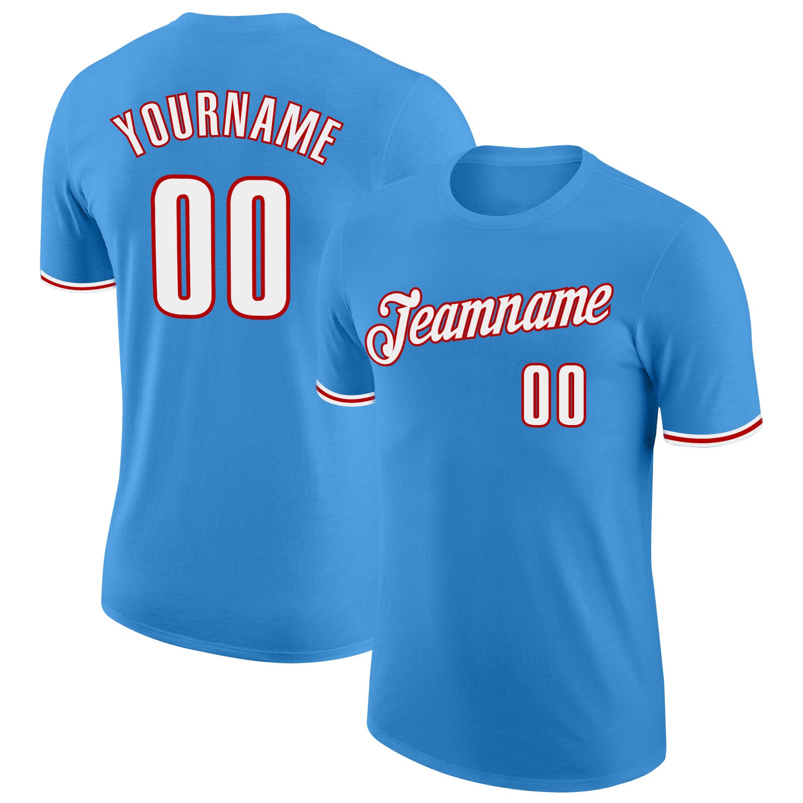 Custom Powder Blue White-Red Performance T-Shirt