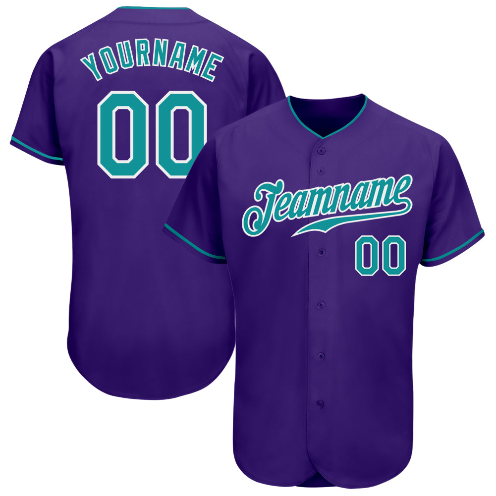 Custom Purple Aqua-White Authentic Baseball Jersey