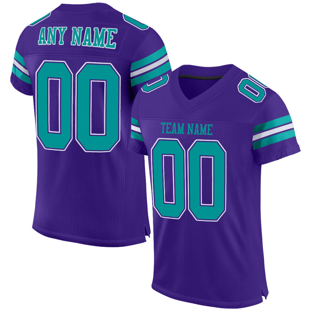 Custom Purple Aqua-White Mesh Authentic Football Jersey