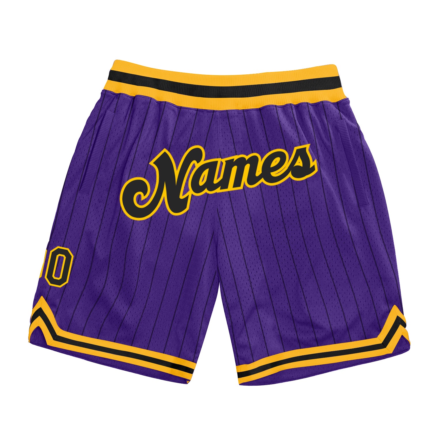 Custom Purple Black Pinstripe Black-Gold Authentic Basketball Shorts