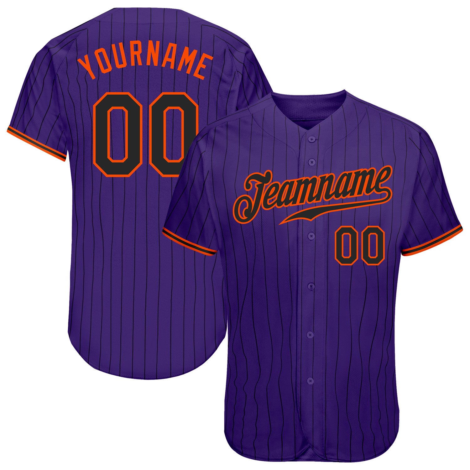 Custom Purple Black Pinstripe Black-Orange Authentic Baseball Jersey