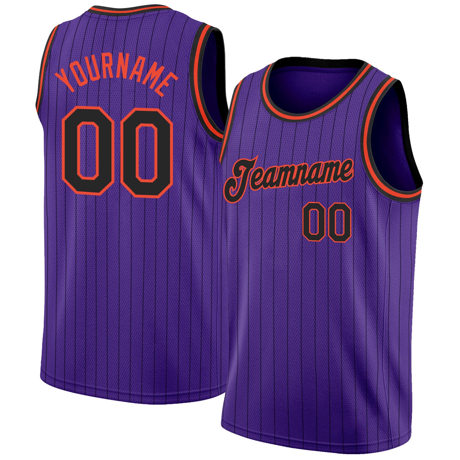 Custom Purple Black Pinstripe Black-Orange Authentic Basketball Jersey