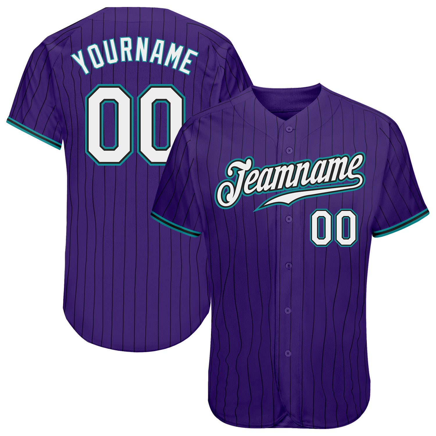 Custom Purple Black Pinstripe White-Aqua Authentic Baseball Jersey