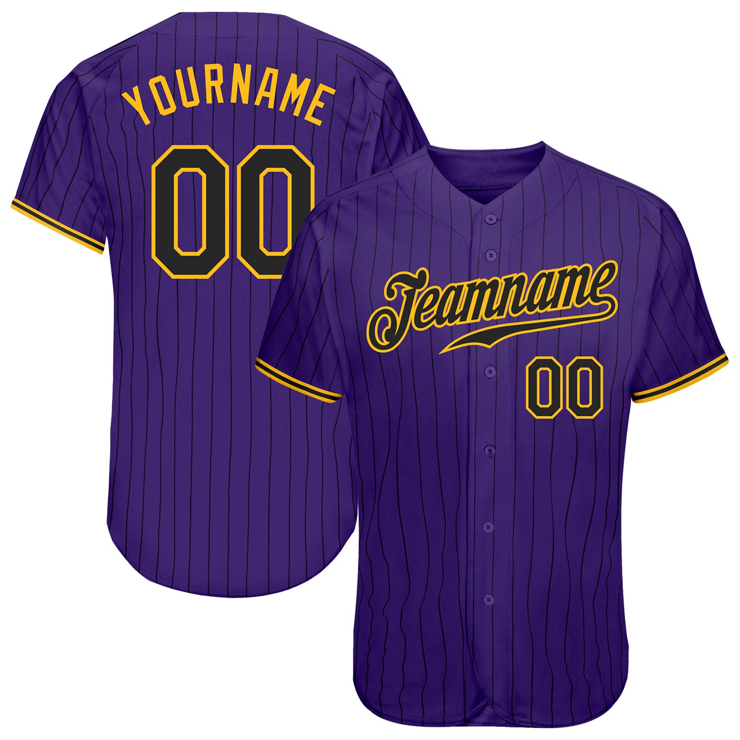 Custom Purple Black Pinstripe-Gold Authentic Baseball Jersey