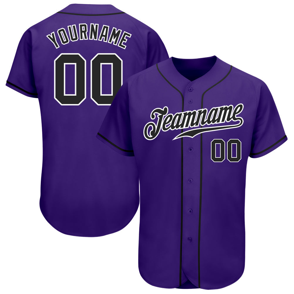 Custom Purple Black-White Authentic Baseball Jersey