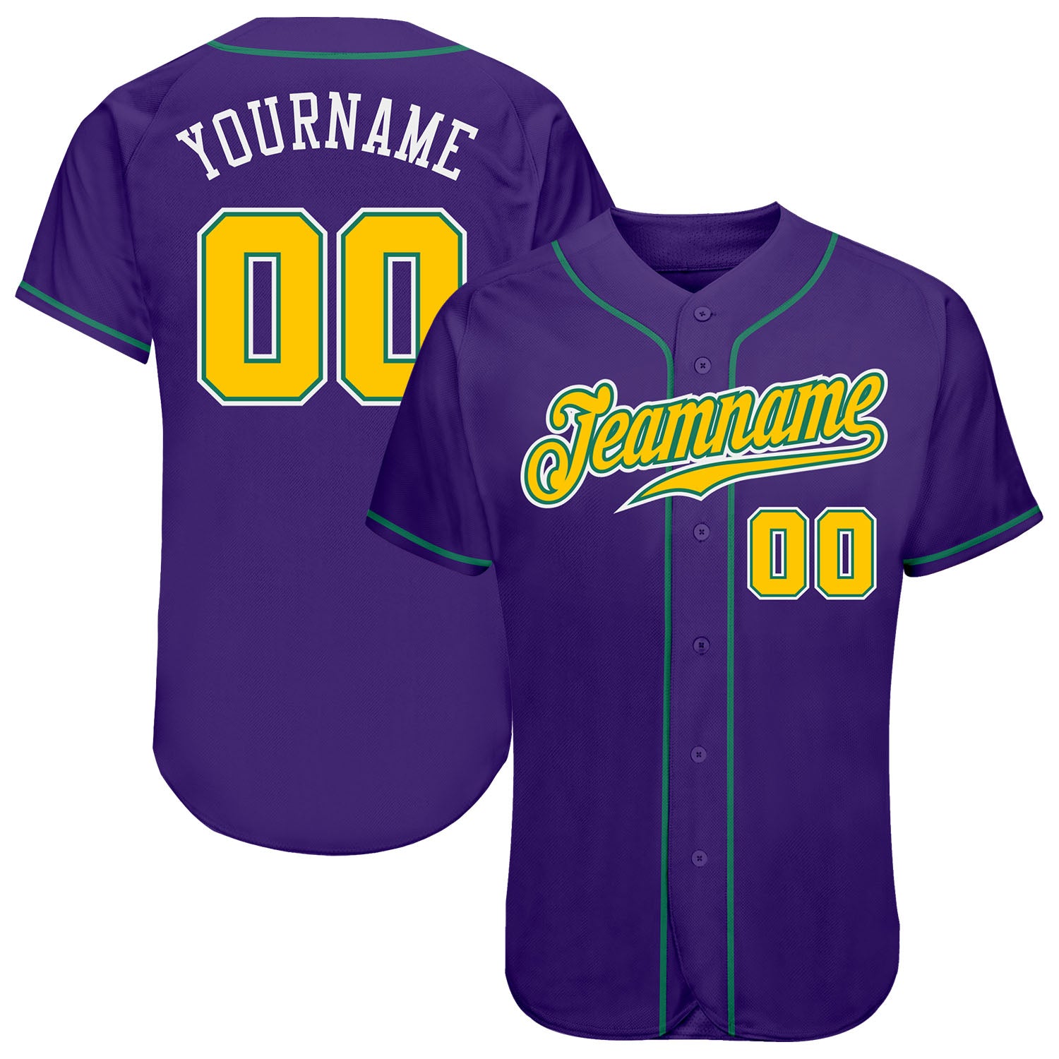 Custom Purple Gold-Kelly Green Authentic Baseball Jersey