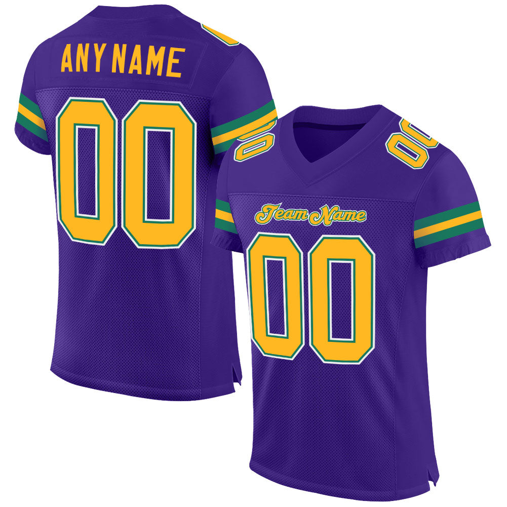 Custom Purple Gold-Kelly Green Mesh Authentic Football Jersey