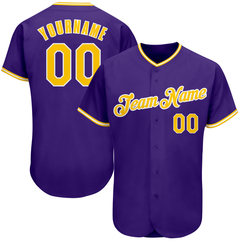 Custom Purple Gold-White Authentic Baseball Jersey