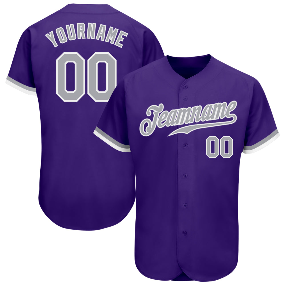 Custom Purple Gray-White Authentic Baseball Jersey