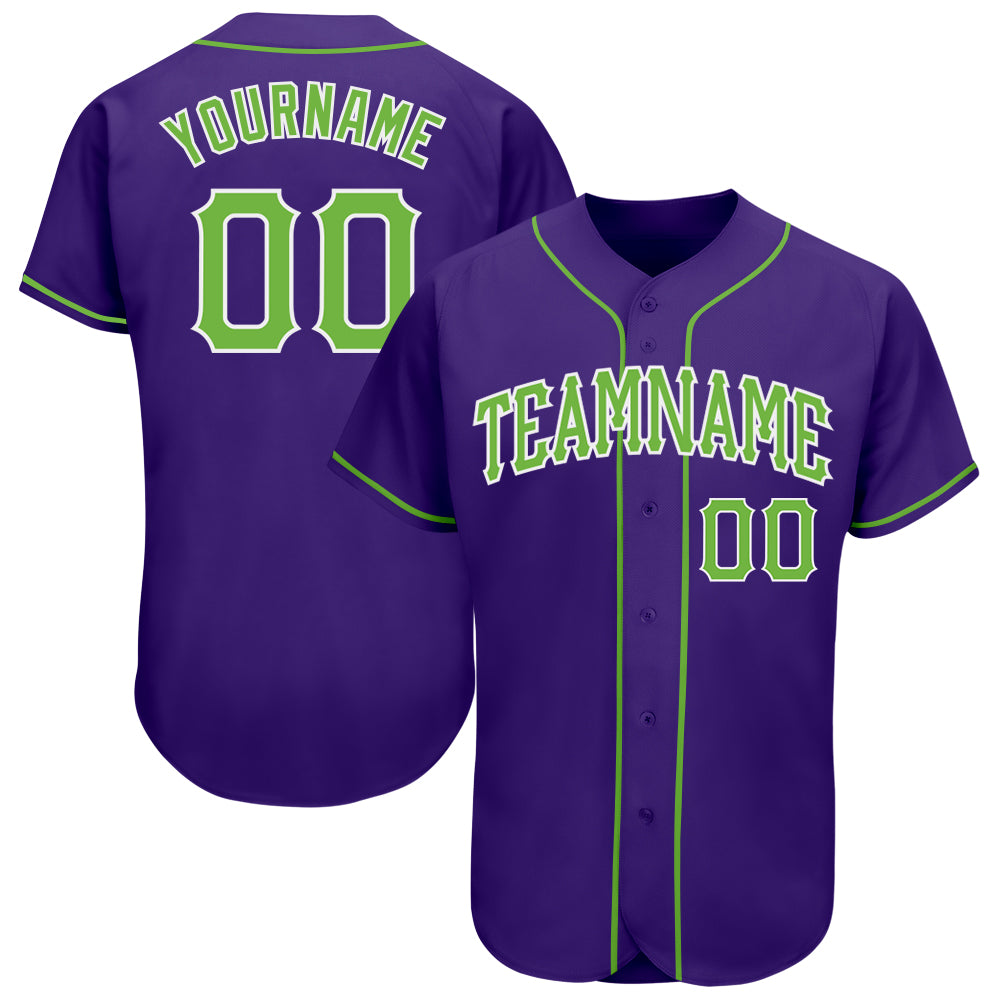 Custom Purple Neon Green-White Authentic Baseball Jersey