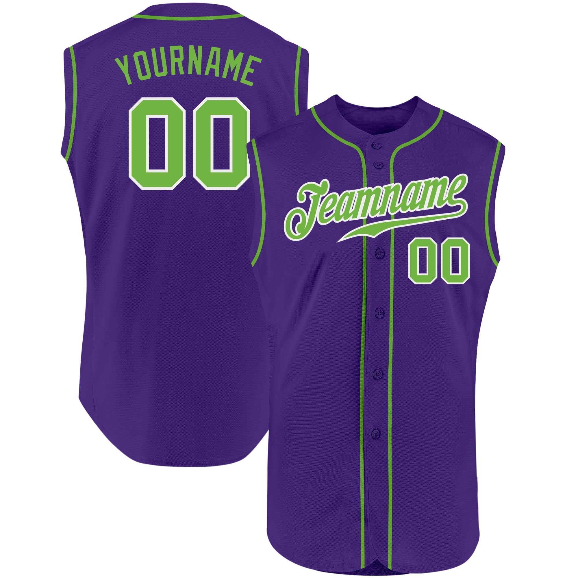 Custom Purple Neon Green-White Authentic Sleeveless Baseball Jersey