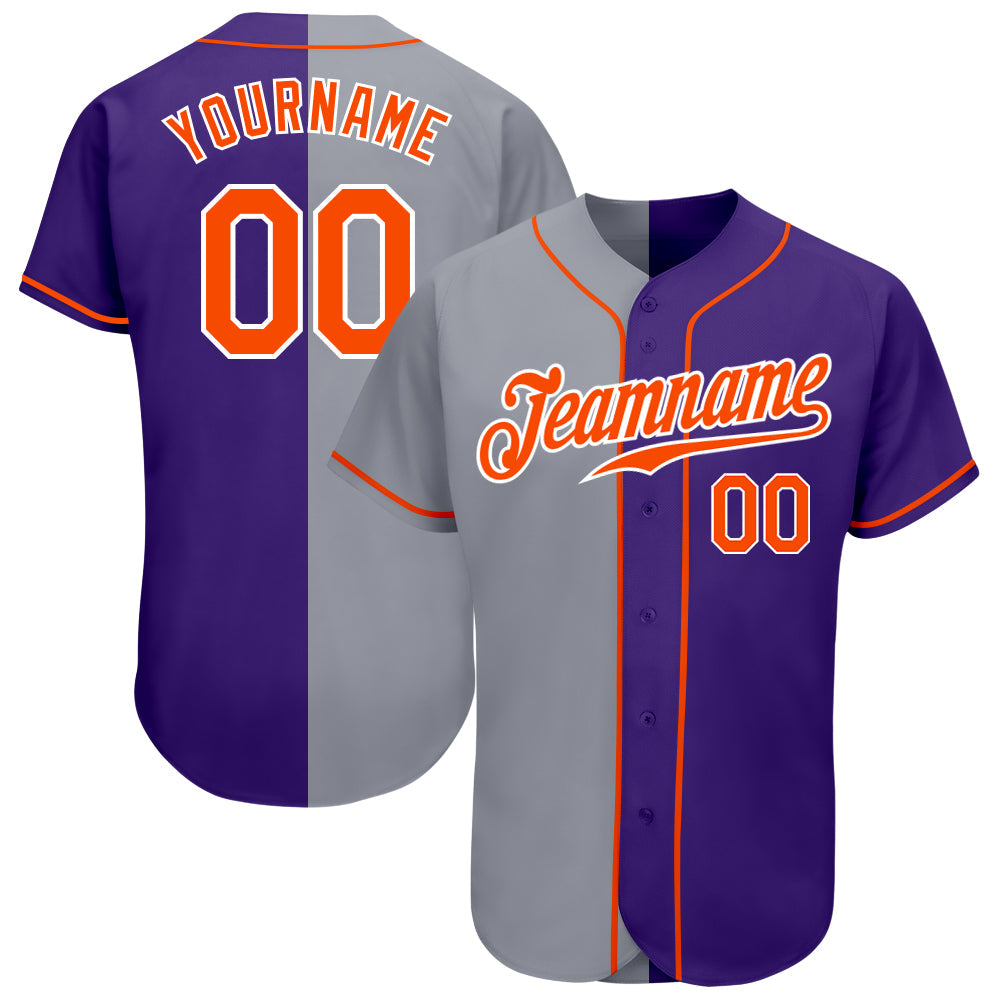 Custom Purple Orange-Gray Authentic Split Fashion Baseball Jersey