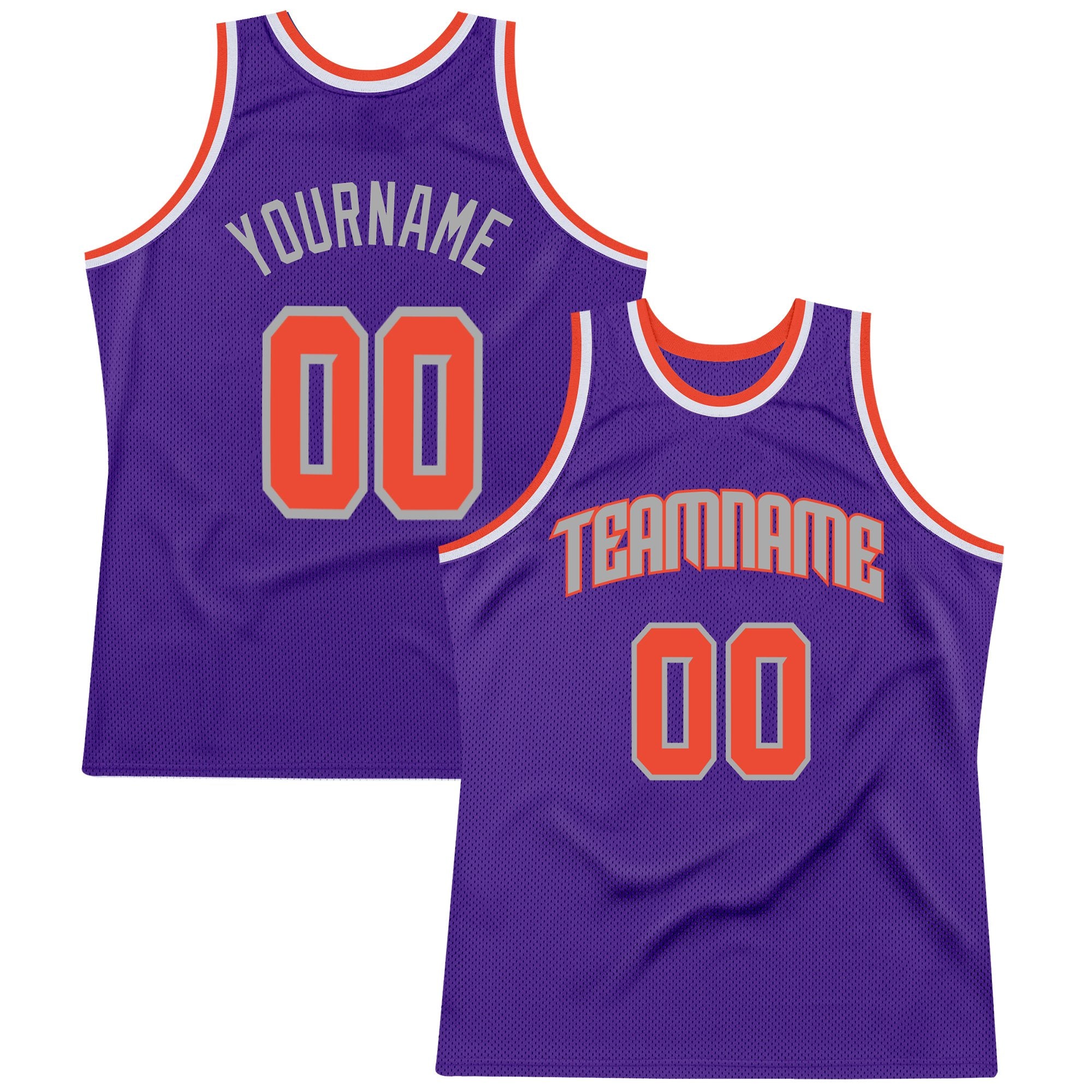 Custom Purple Orange-Silver Gray Authentic Throwback Basketball Jersey