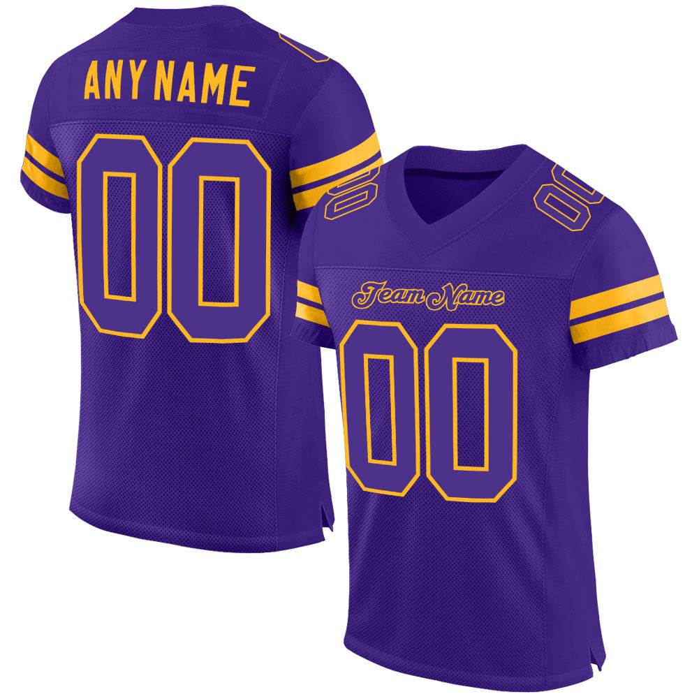 Custom Purple Purple-Gold Mesh Authentic Football Jersey