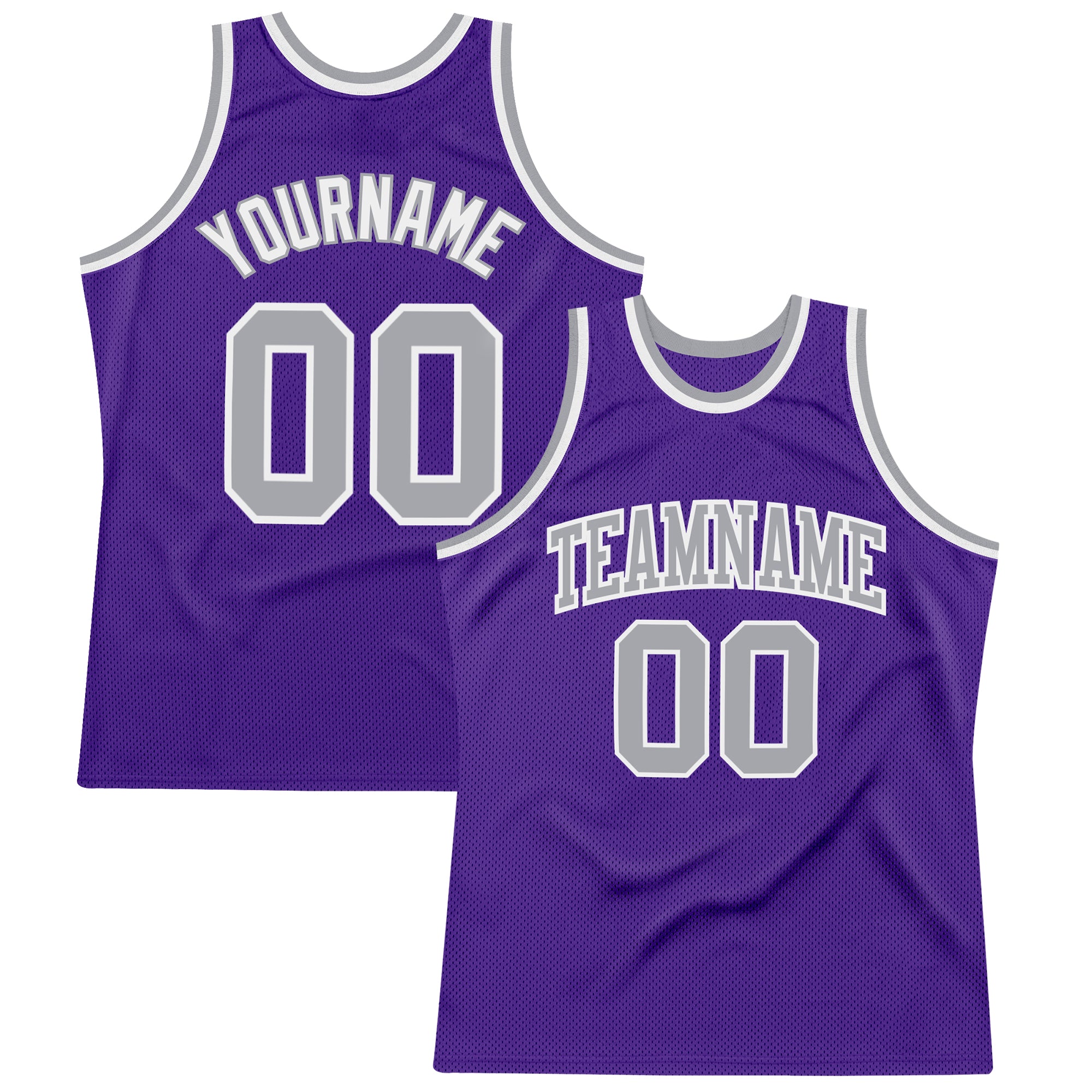 Custom Purple Silver Gray-White Authentic Throwback Basketball Jersey