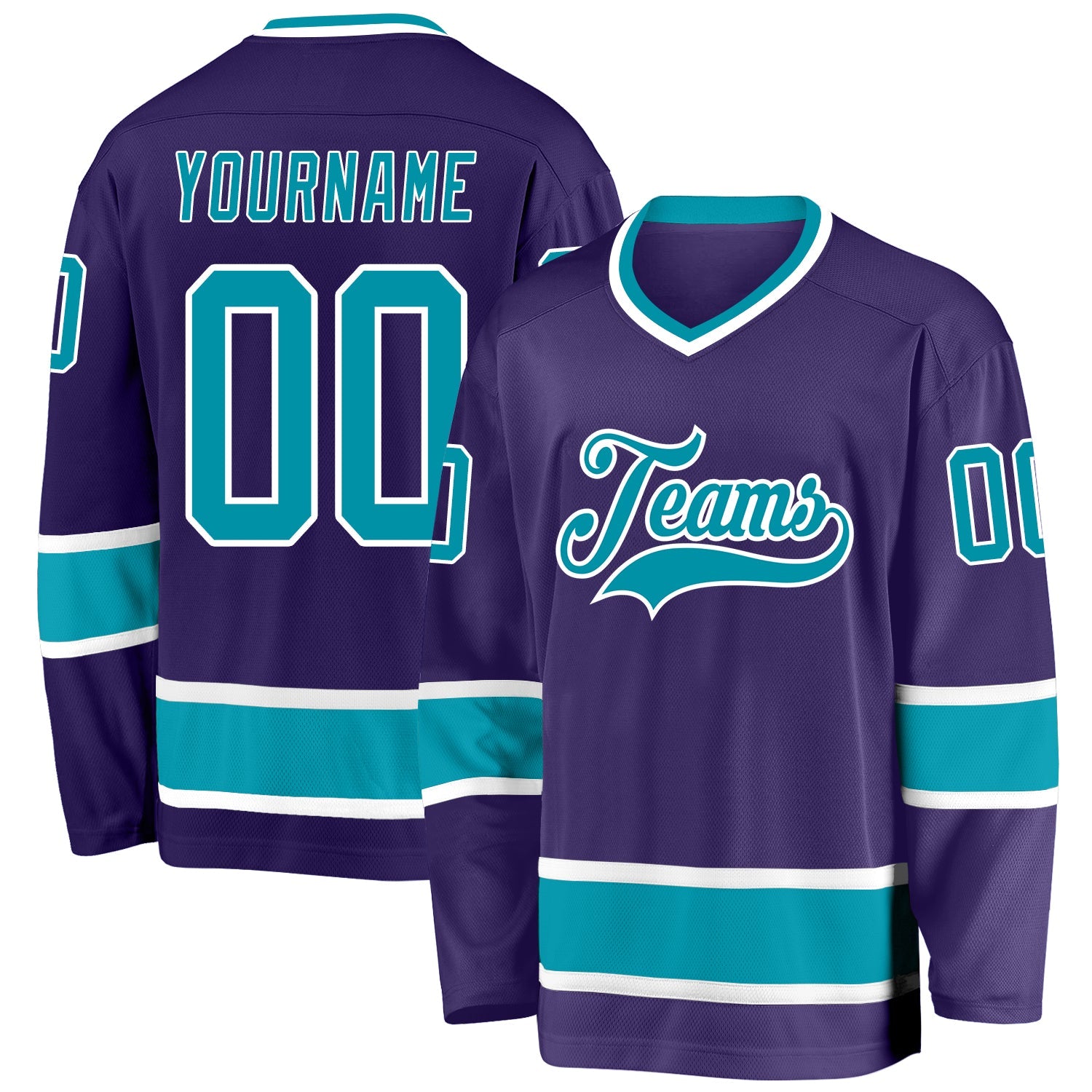 Custom Purple Teal-White Hockey Jersey