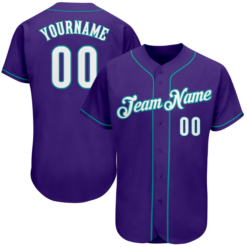 Custom Purple White-Aqua Authentic Baseball Jersey