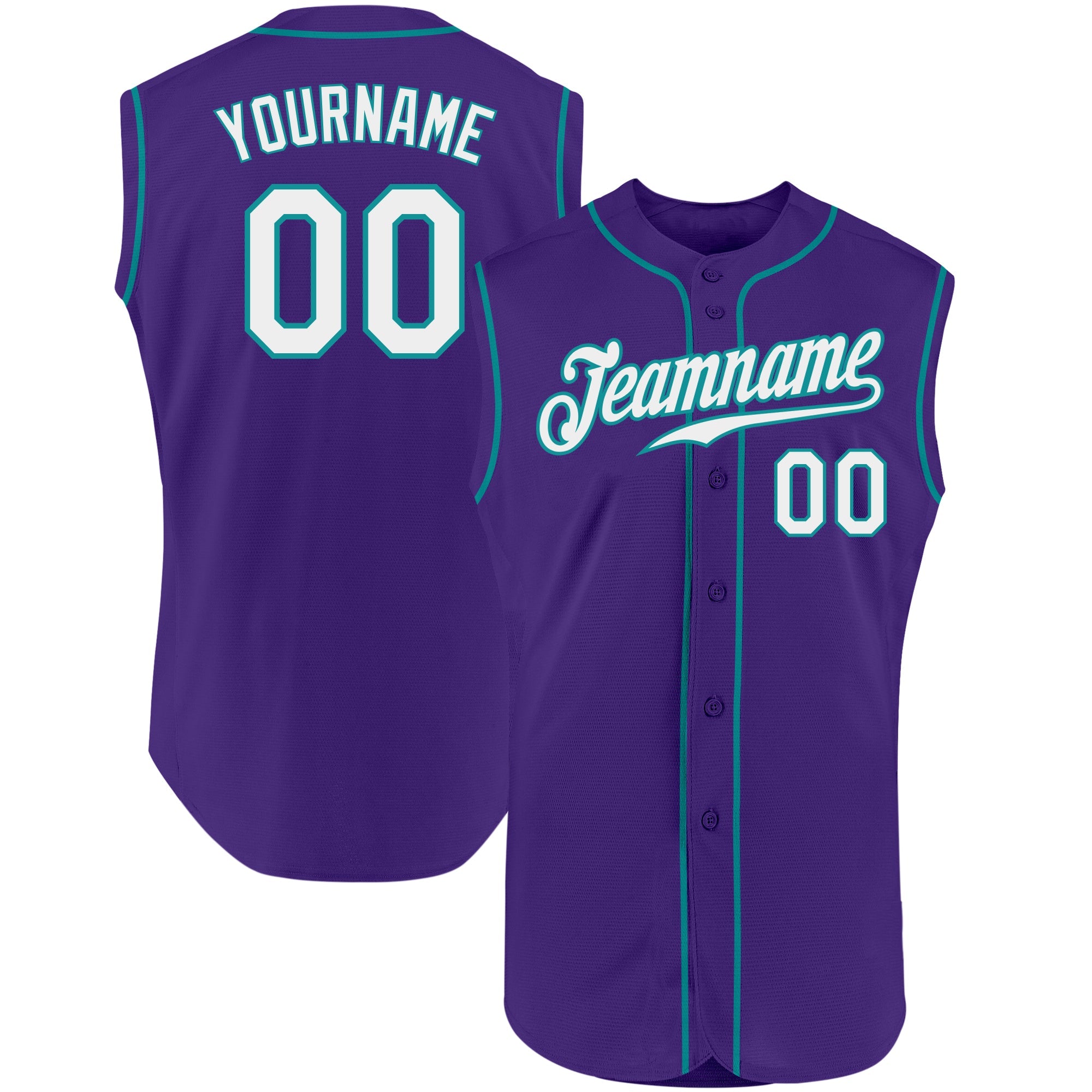 Custom Purple White-Aqua Authentic Sleeveless Baseball Jersey