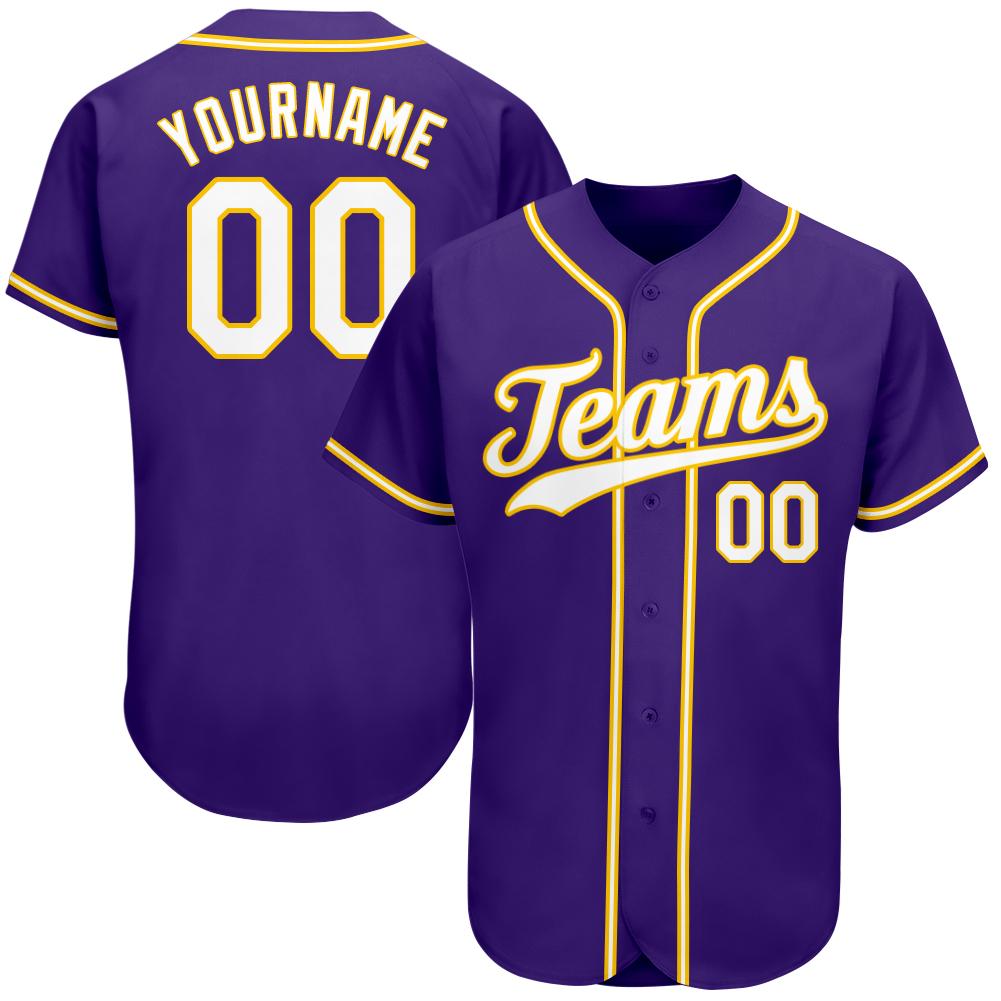 Custom Purple White-Gold Authentic Baseball Jersey