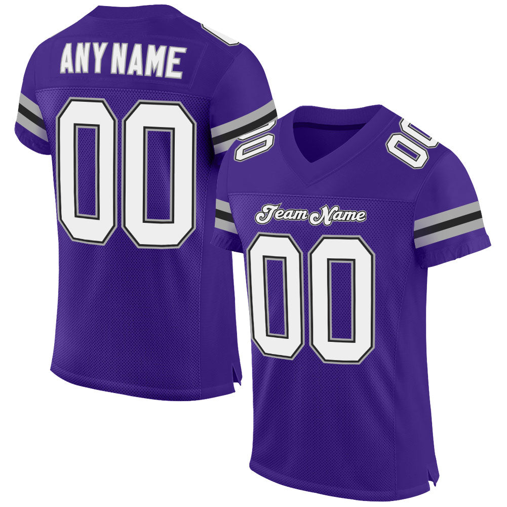 Custom Purple White-Gray Mesh Authentic Football Jersey