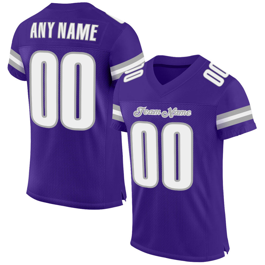 Custom Purple White-Gray Mesh Authentic Football Jersey