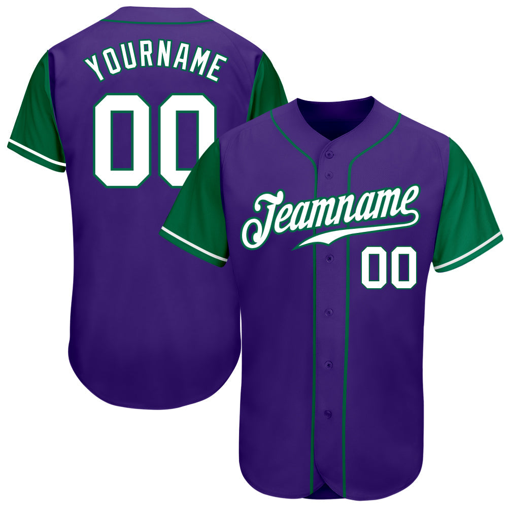 Custom Purple White-Kelly Green Authentic Two Tone Baseball Jersey