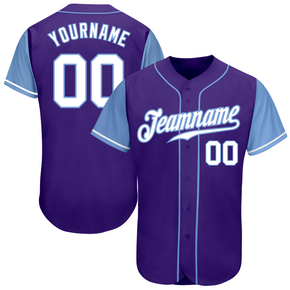 Custom Purple White-Light Blue Authentic Two Tone Baseball Jersey