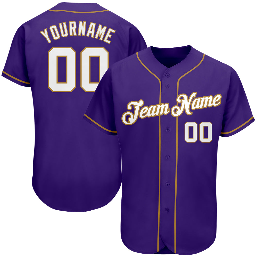 Custom Purple White-Old Gold Authentic Baseball Jersey