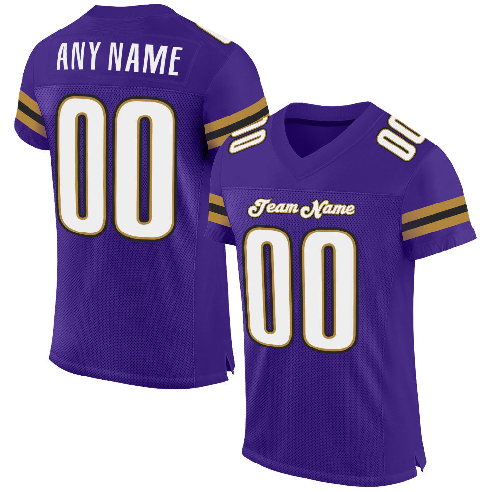 Custom Purple White-Old Gold Mesh Authentic Football Jersey