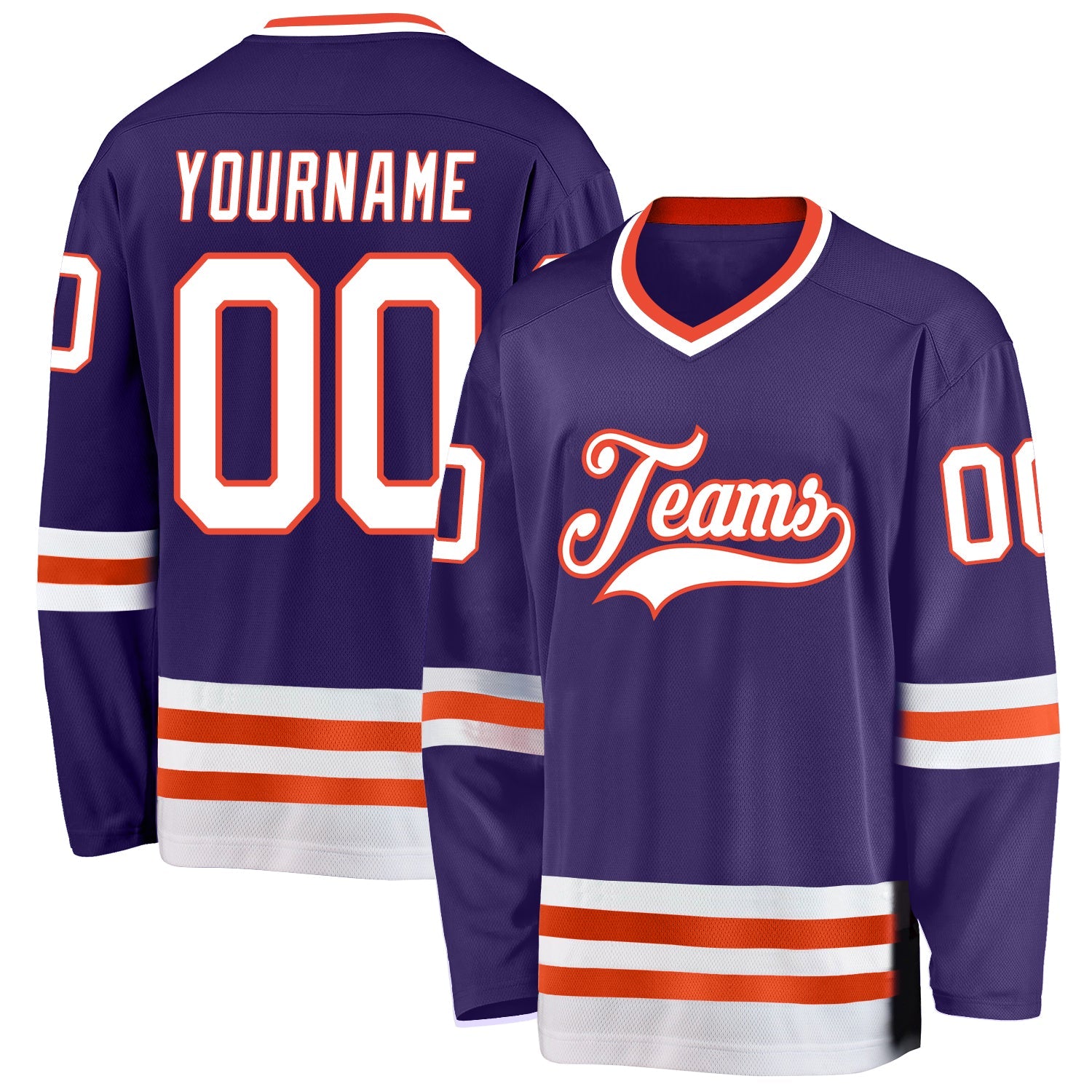 Custom Purple White-Orange Hockey Jersey