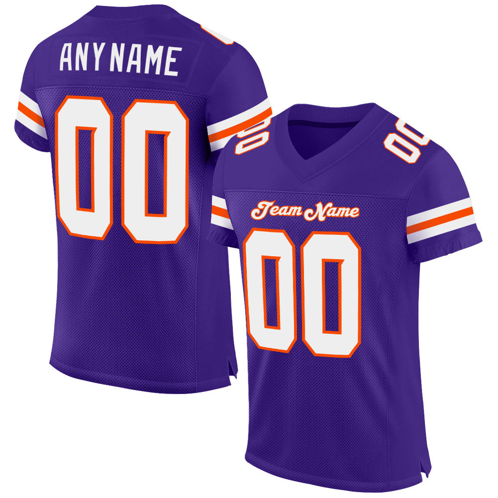 Custom Purple White-Orange Mesh Authentic Football Jersey