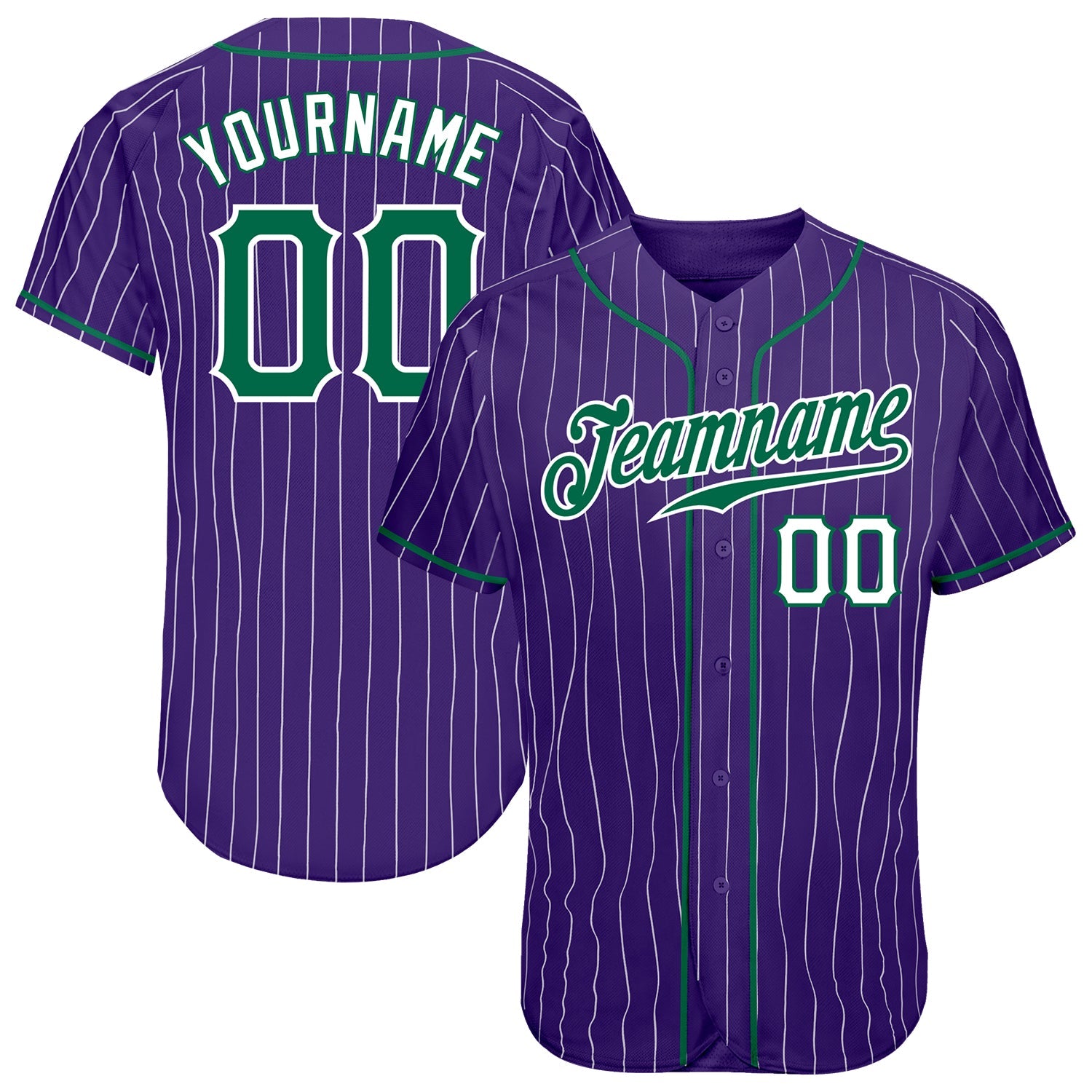 Custom Purple White Pinstripe Kelly Green-White Authentic Baseball Jersey