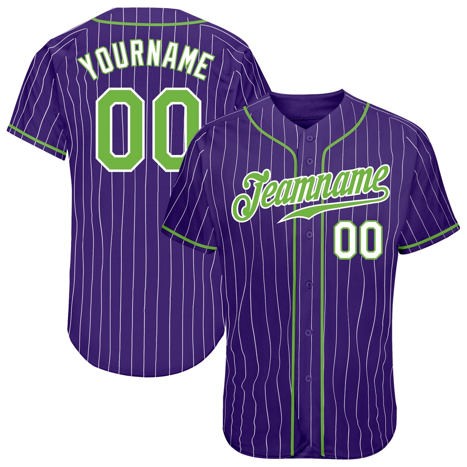 Custom Purple White Pinstripe Neon Green-White Authentic Baseball Jersey