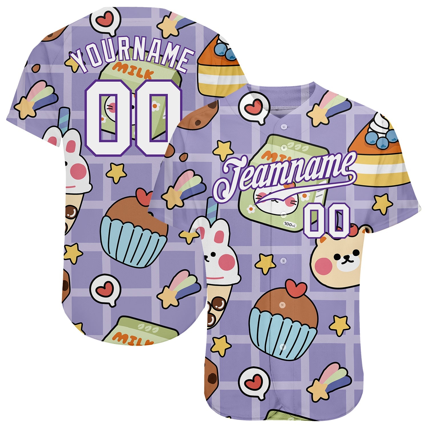 Custom Purple White-Purple 3D Pattern Design Sticker Cartoons Authentic Baseball Jersey