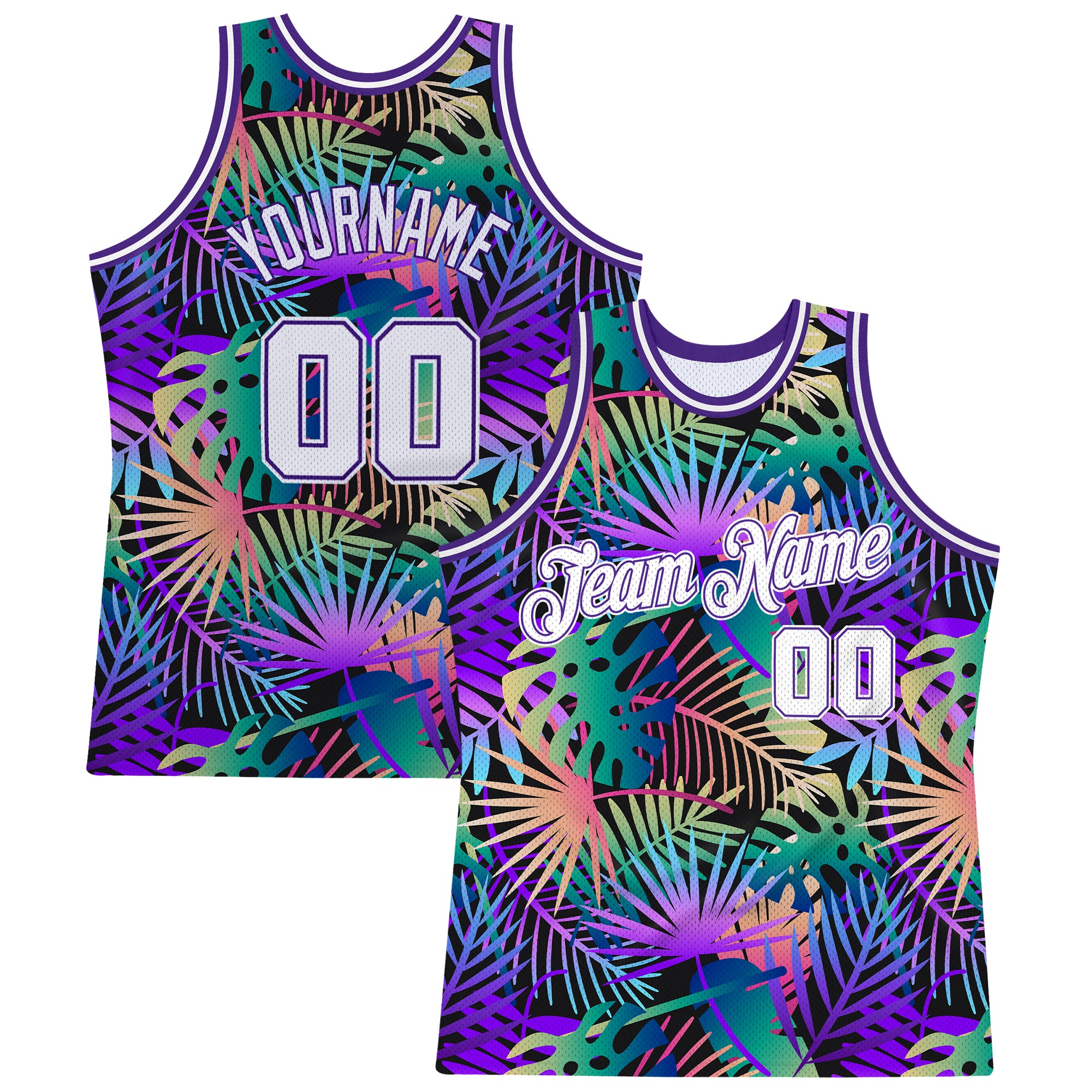 Custom Purple White-Purple 3D Pattern Design Tropical Plants Authentic Basketball Jersey