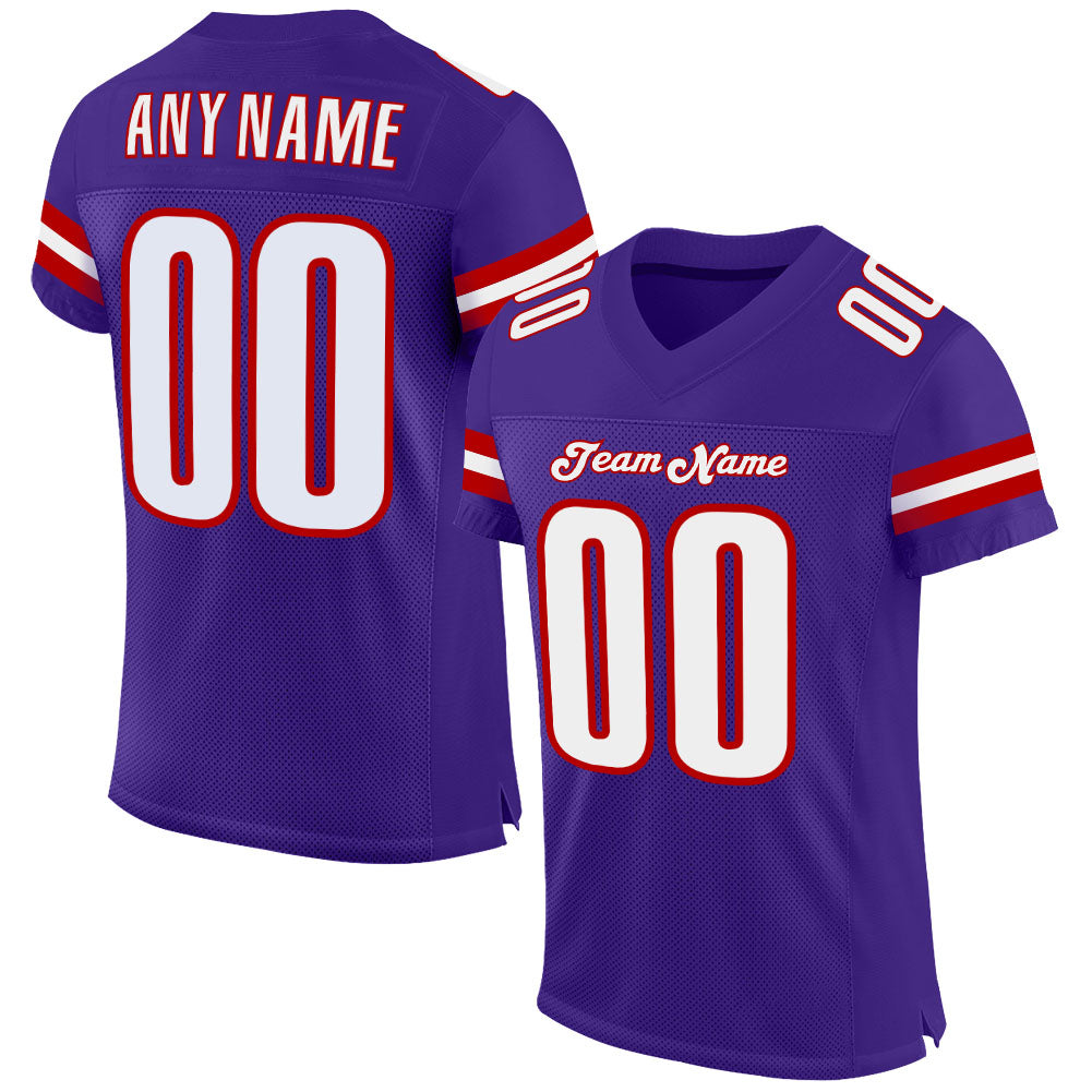 Custom Purple White-Red Mesh Authentic Football Jersey