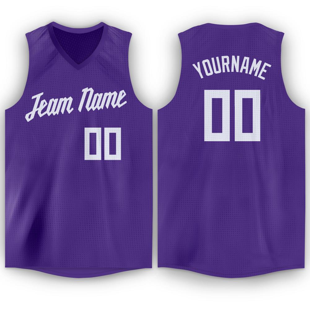 Custom Purple White V-Neck Basketball Jersey