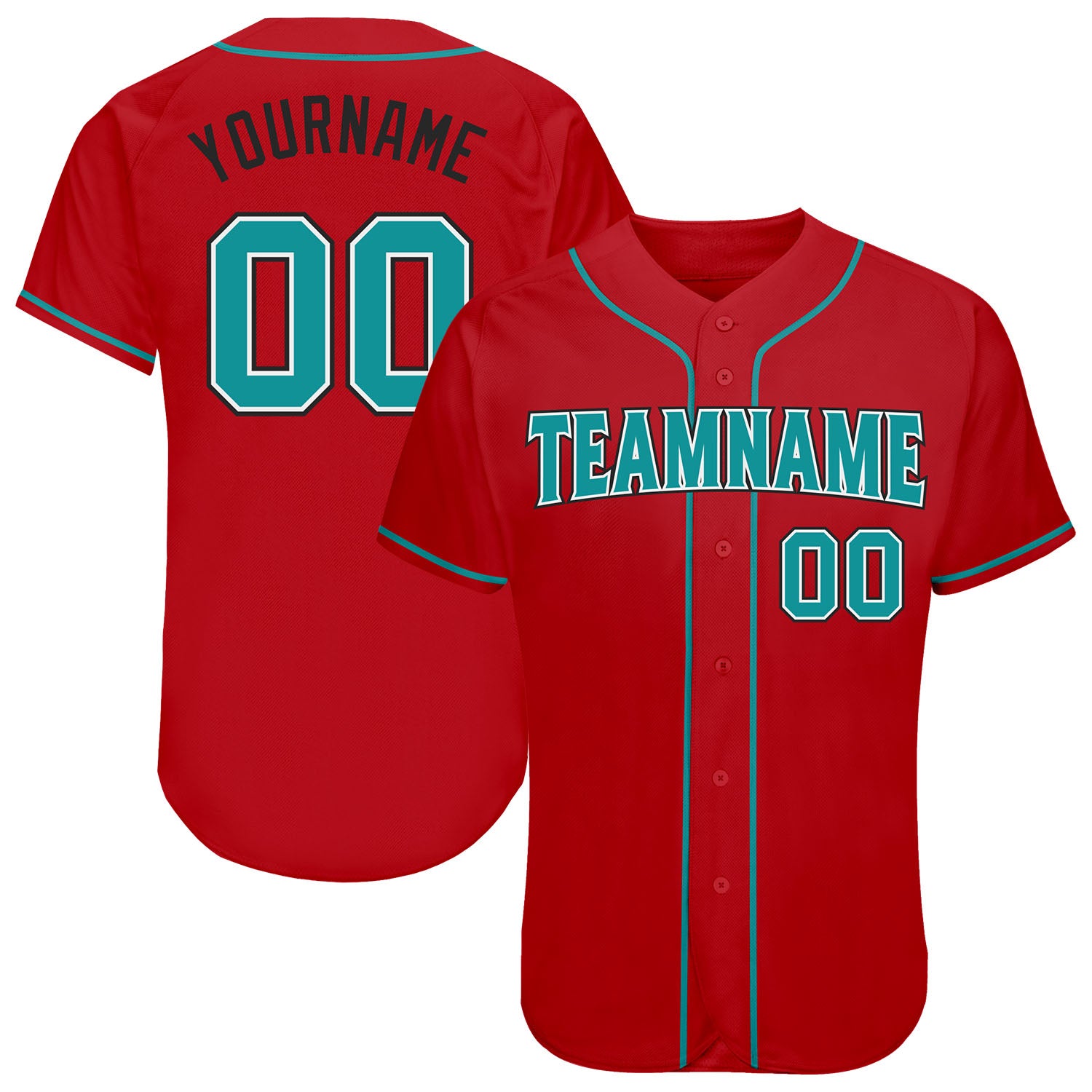 Custom Red Aqua-Black Authentic Baseball Jersey