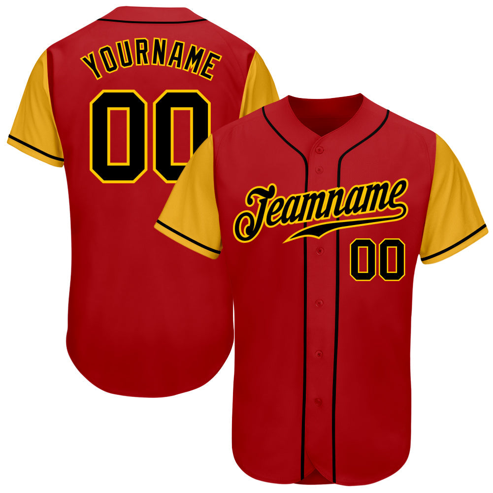 Custom Red Black-Gold Authentic Two Tone Baseball Jersey