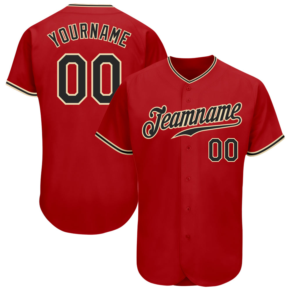 Custom Red Black-Khaki Authentic Baseball Jersey