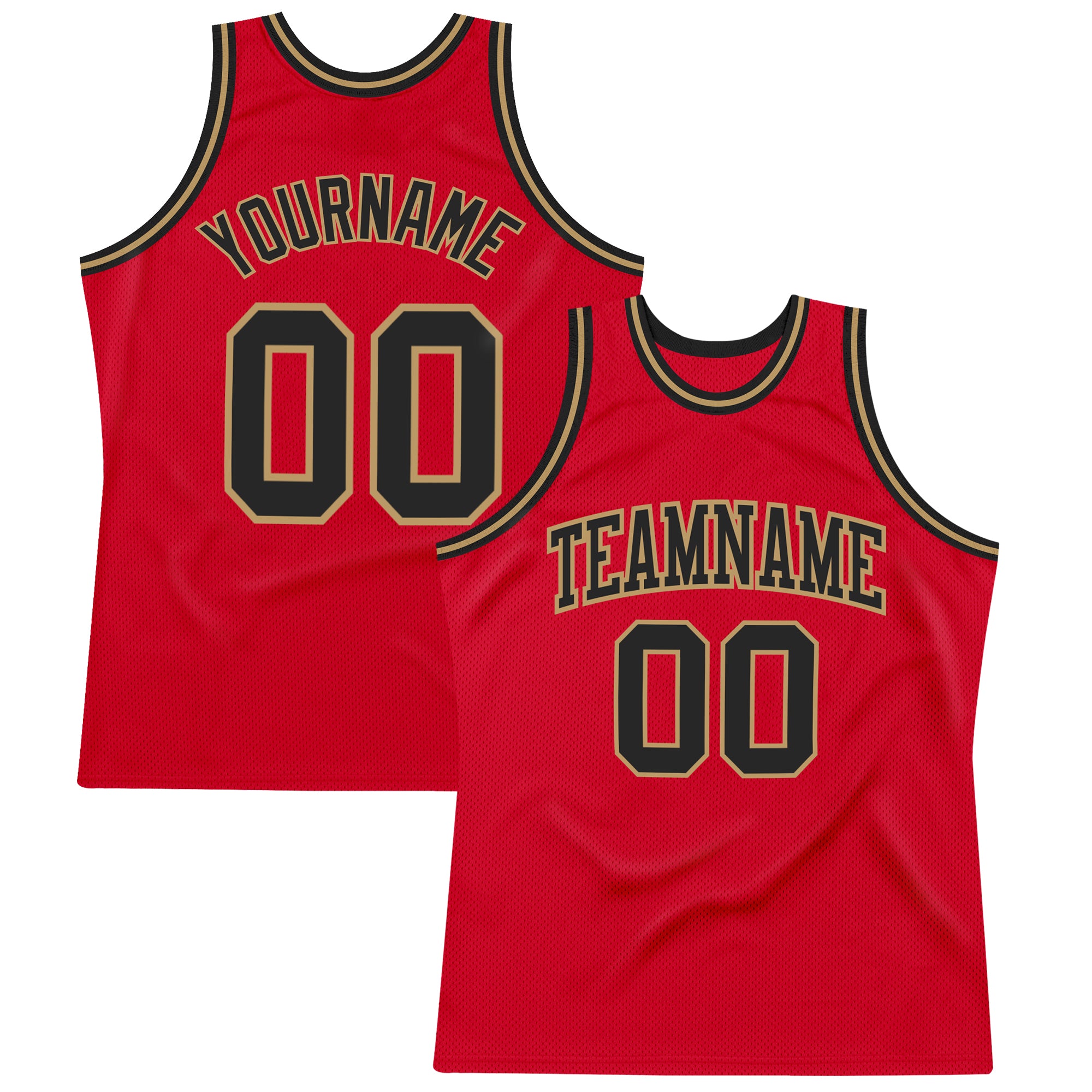 Custom Red Black-Old Gold Authentic Throwback Basketball Jersey