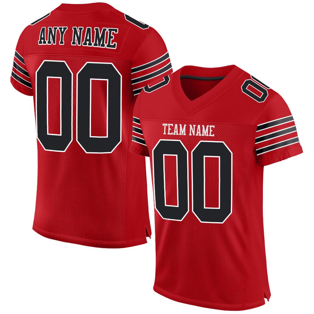 Custom Red Black-White Mesh Authentic Football Jersey