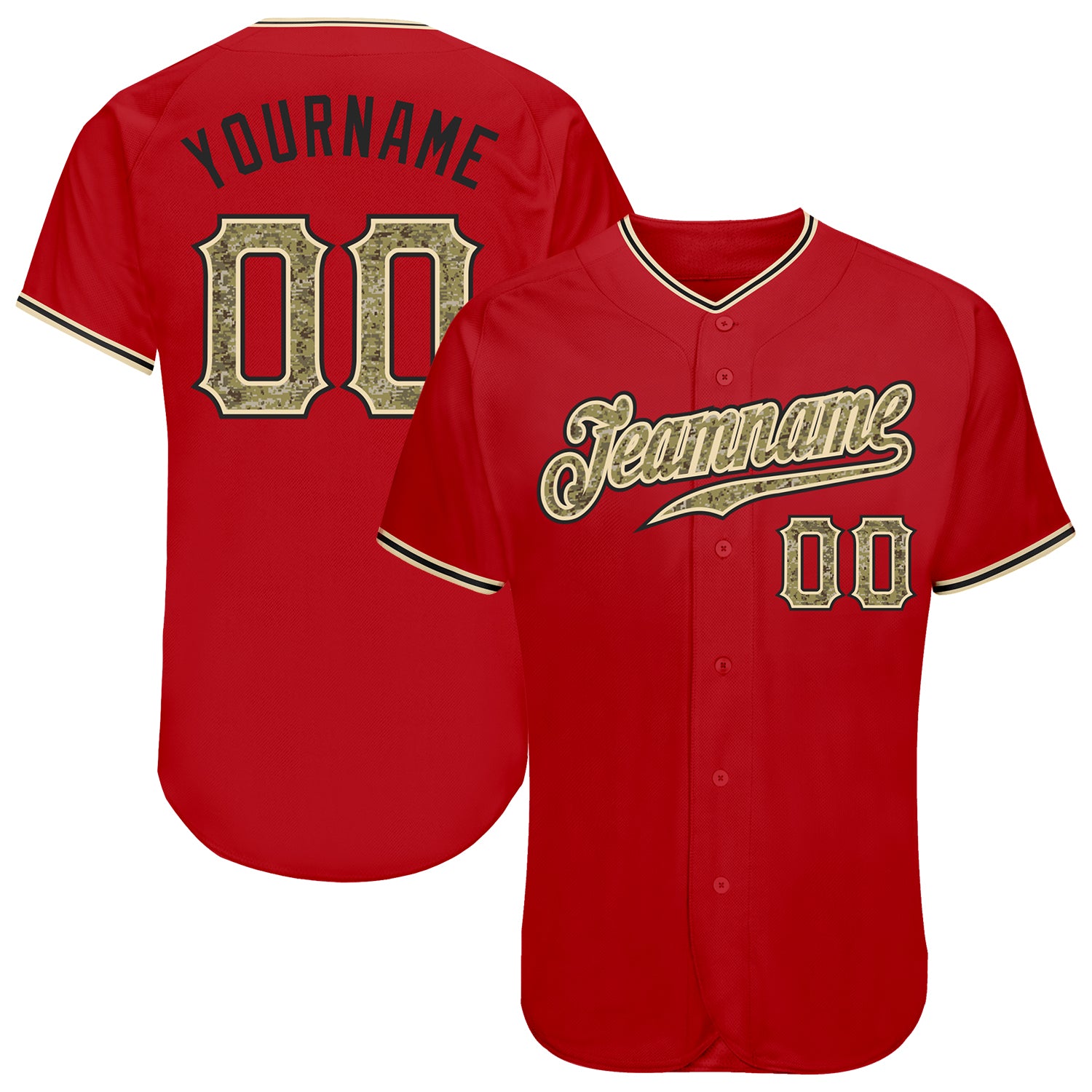 Custom Red Camo-Black Authentic Baseball Jersey